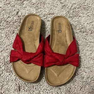 Women’s Rouge red fabric slip on sandals size 8